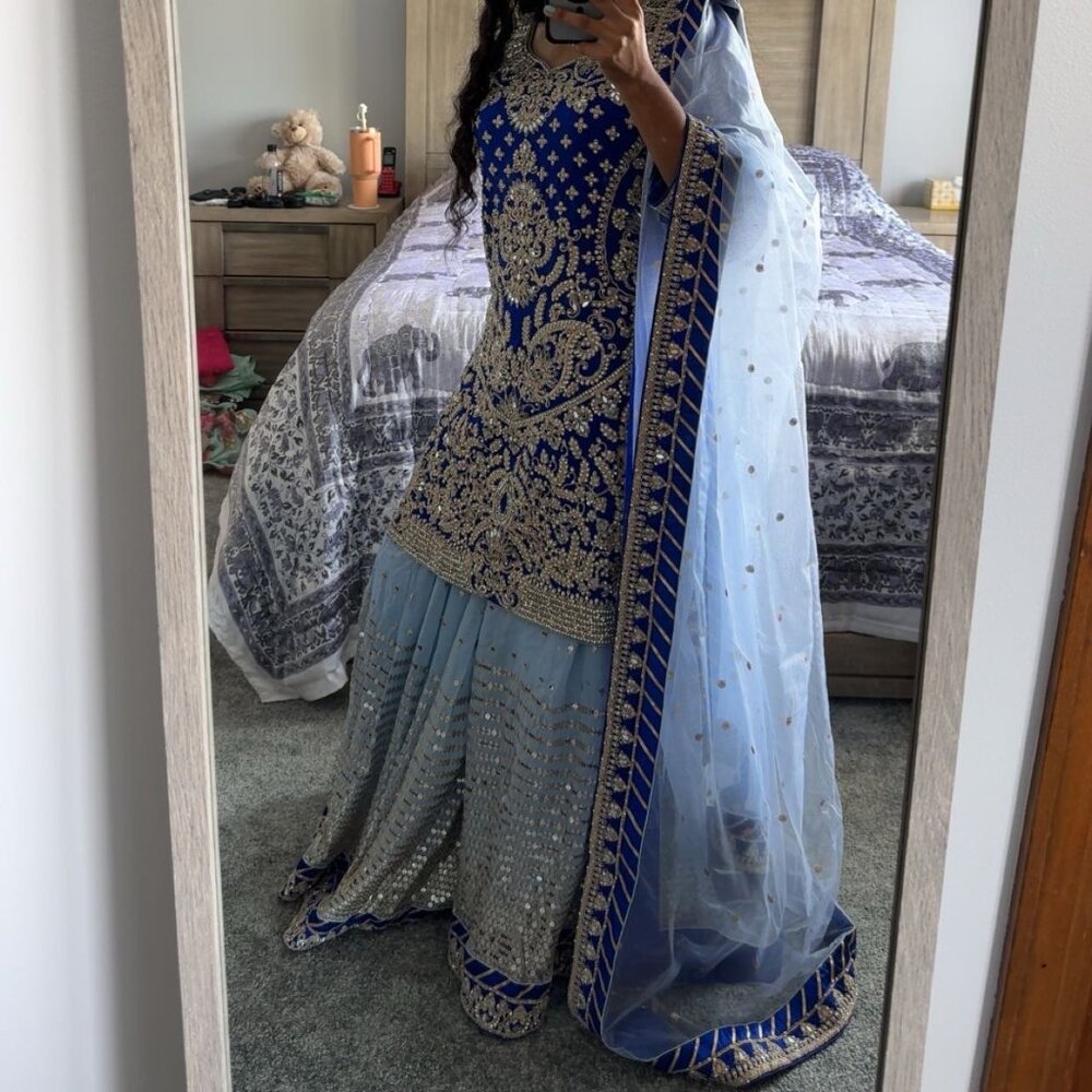 Embellished Blue and Light Blue Formal Women's Dress